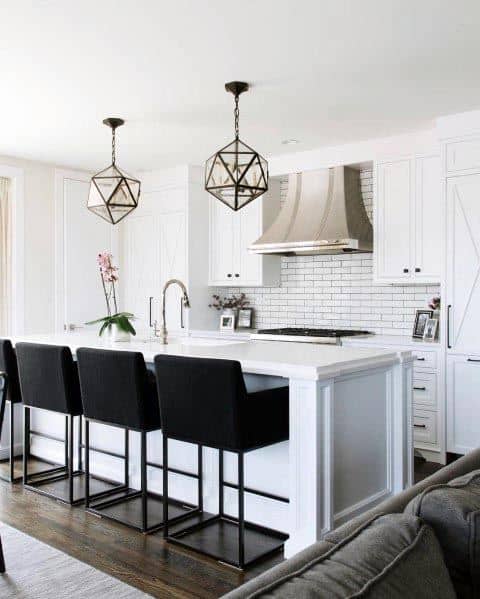 white kitchen with black seating