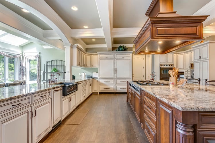 large rustic kitchen coffered ceiling