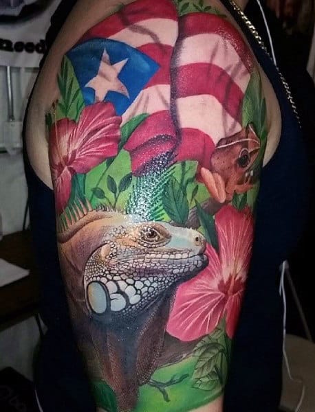 Stunning Lizard Hibiscus Tattoo Sleeves For Men