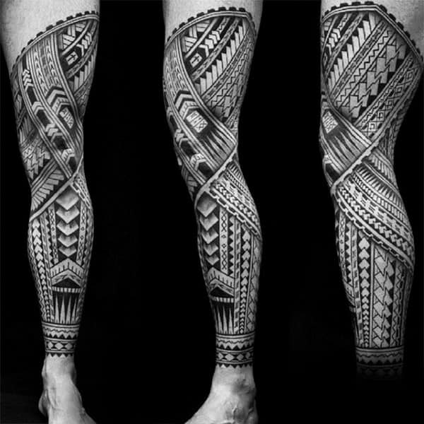 Stunning Mens Samoan Tribal Full Leg Sleeve Tattoos