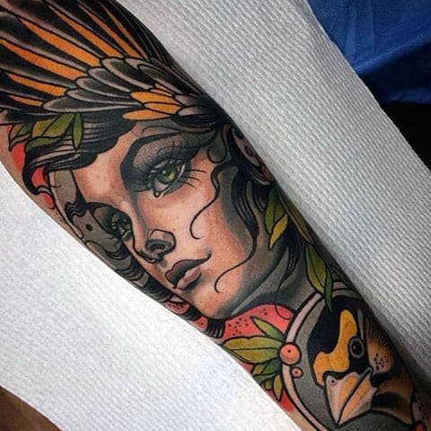 Stunning Neo Traditional Lady Tattoo Guys Forearms