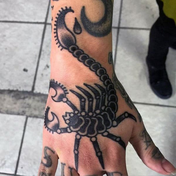 Stylish Dark Scoprion Tattoo On Hands Guys