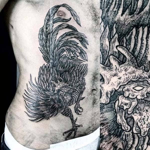 Stylish Guys Rooster Tattoo In Black Work On Side
