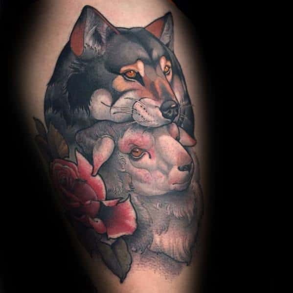 Stylish Mens Neo Traditional Wolf Tattoos