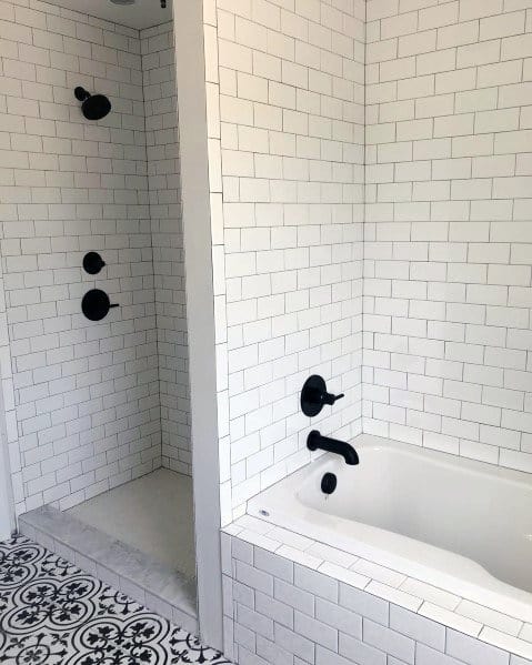 modern luxury white tile shower with bath