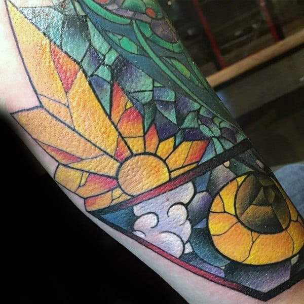 Sun And Moon Stained Glass Male Tattoos