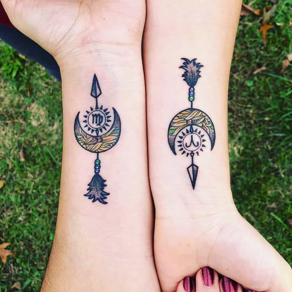 sun-moon-flower-arrowhead-bestfriend-tattoo-wildlingandflora