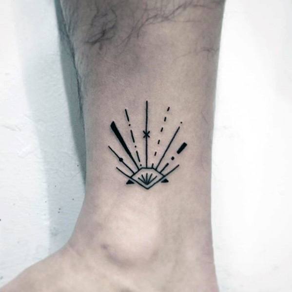 Sun Rays Small Creative Mens Ankle Tattoo