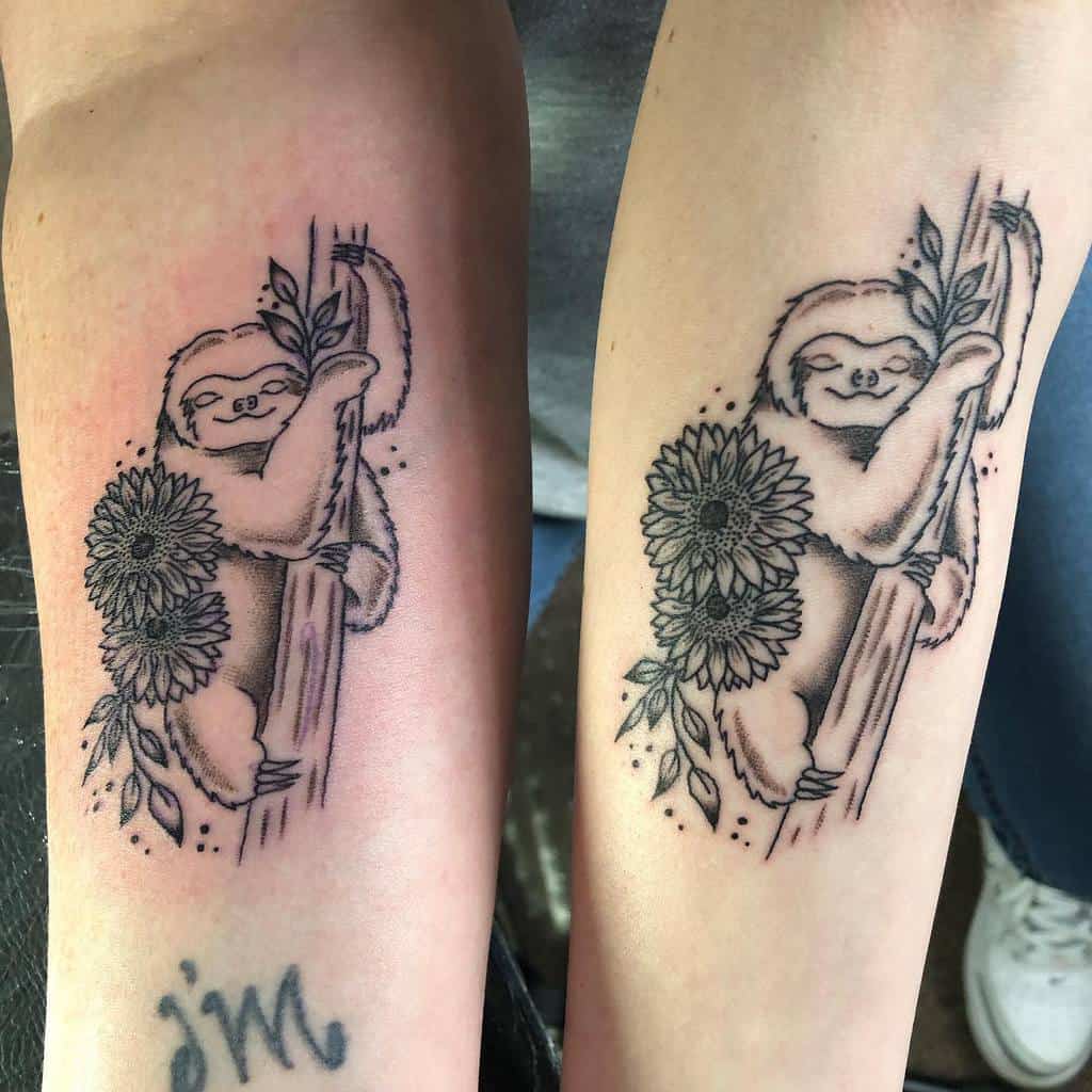 sunflower-black-grey-sloth-matching-mother-daughter-tattoo-tatmaz