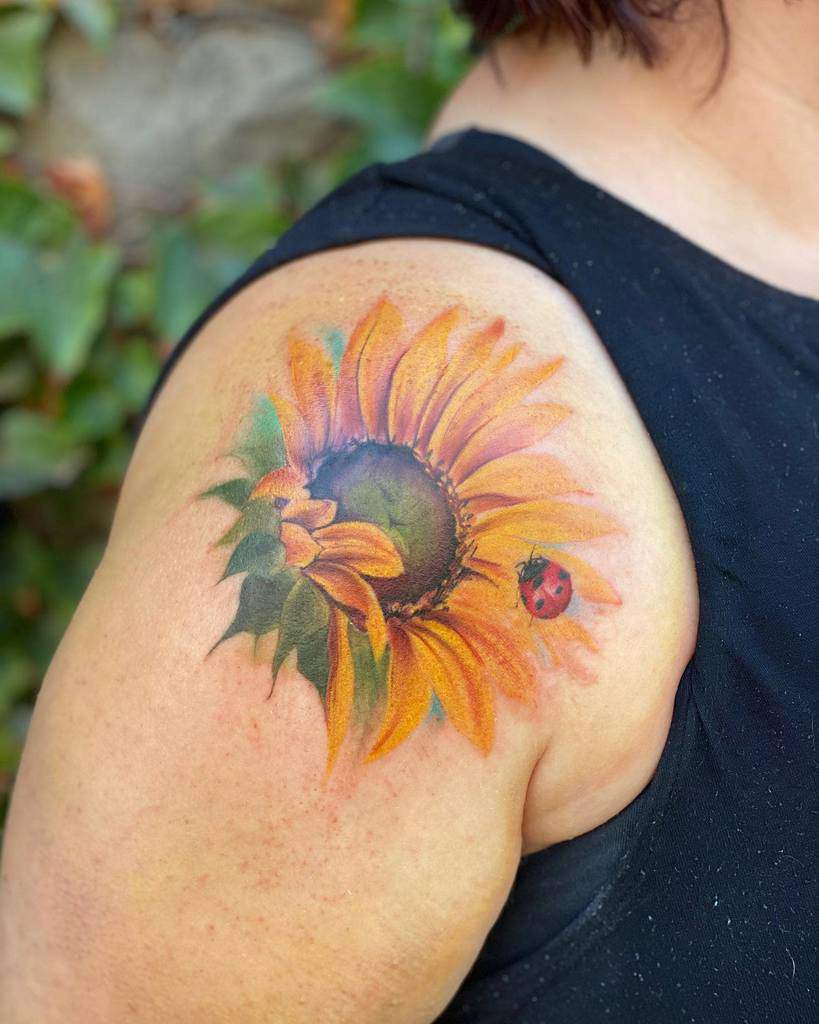 sunflower flower shoulder tattoo blossomtattooco