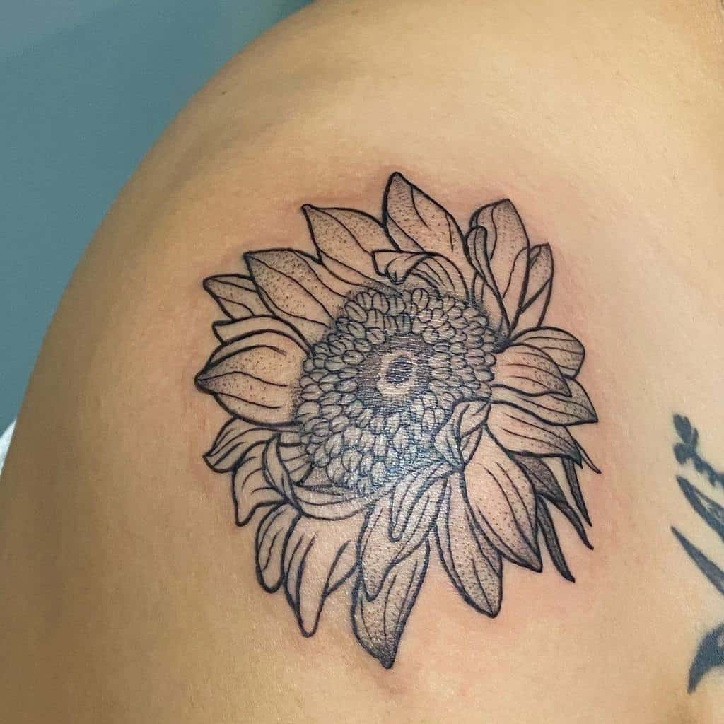 sunflower flower shoulder tattoo bv_tattoo_art