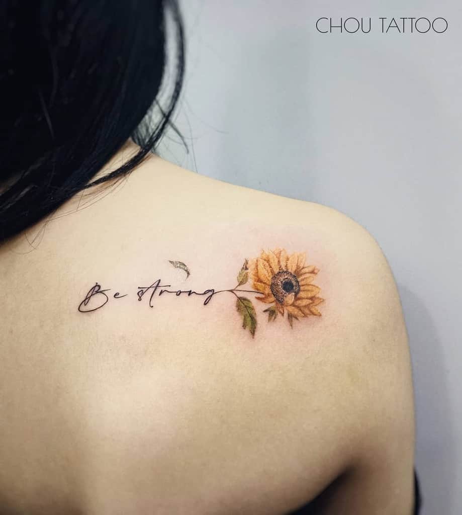 sunflower flower shoulder tattoo choutatu