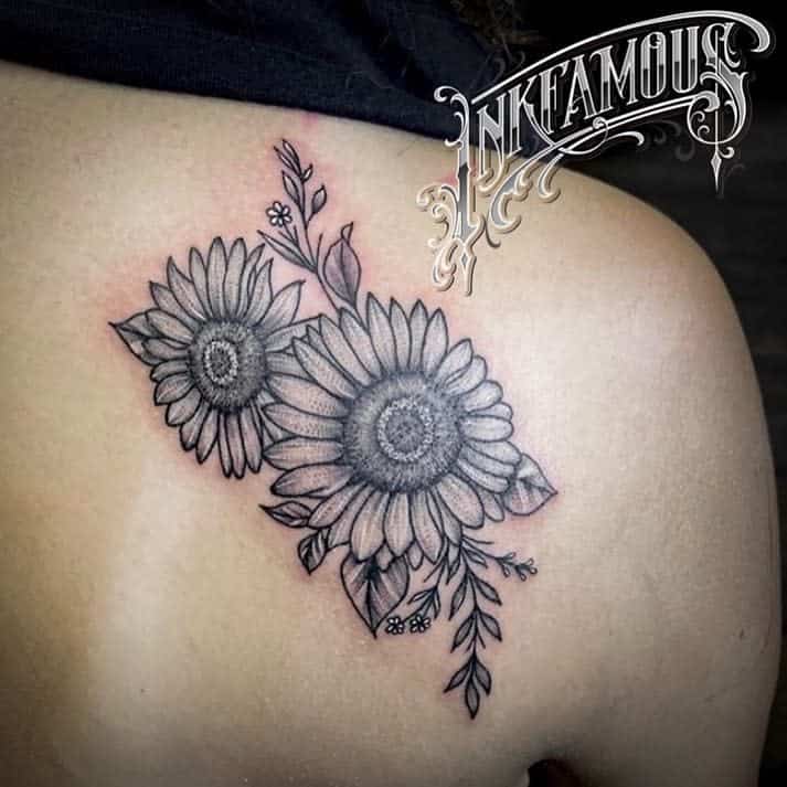 sunflower flower shoulder tattoo inkfamoustx3
