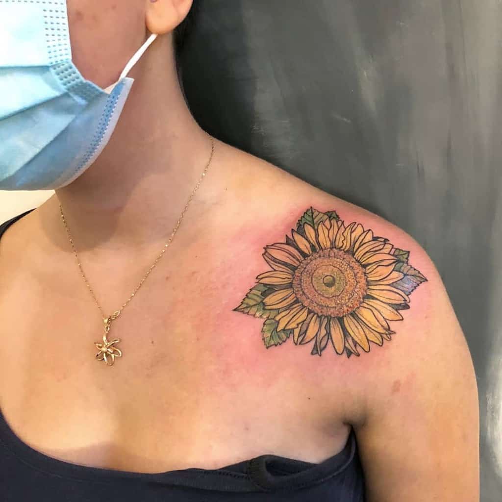 sunflower flower shoulder tattoo ritalaziatattoo