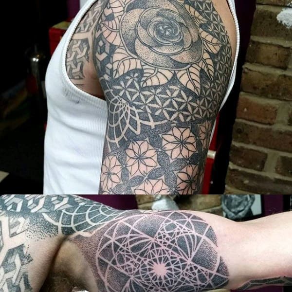 Superb Black Dotwork Tattoo Male Arms