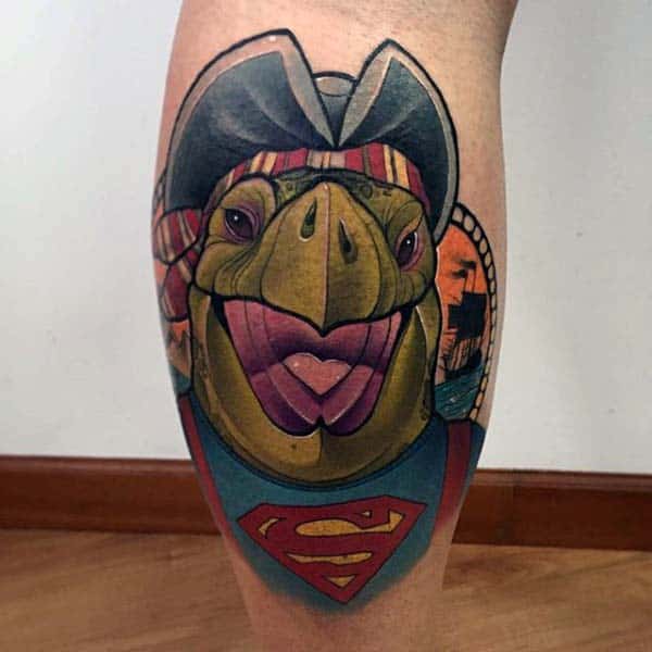 Superman Turtle Pirate Mens Leg Calf Tattoos