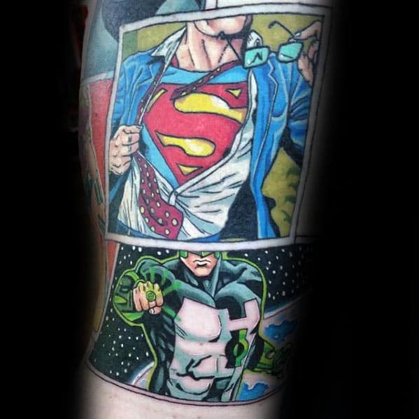 Superman With Green Lantern Guys Quater Sleeve Tattoo