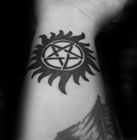 Supernatural Mens Anti Possession Inner Forearm Tattoo Design Ideas