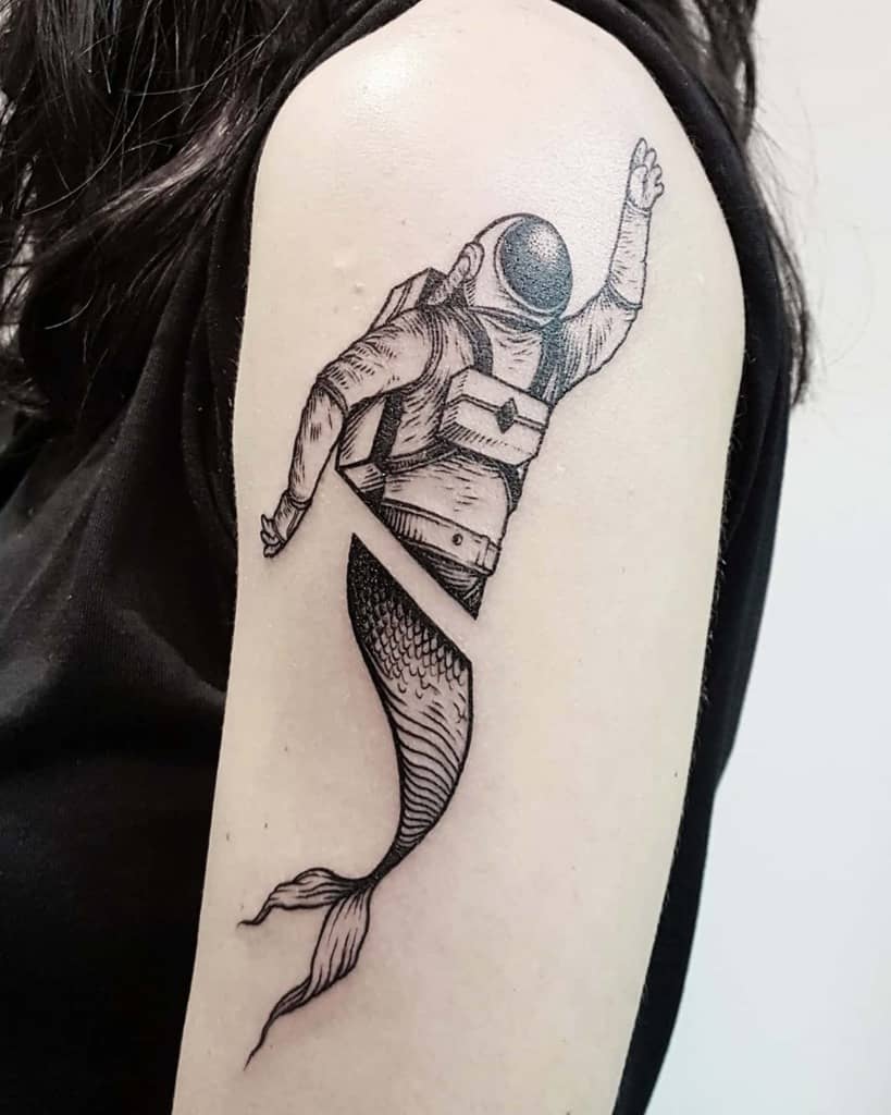 Surrealism Cyber Punk Line Work Etching Mermaid Tattoo Bobbyblack Ntc