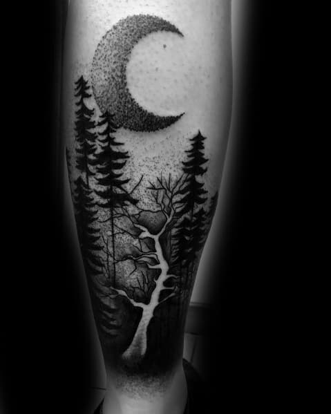 tree tattoos for men on leg