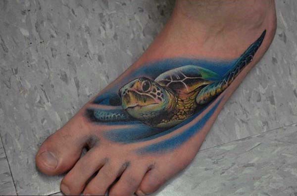 Swimming Turtle Mens Foot Tattoo Designs