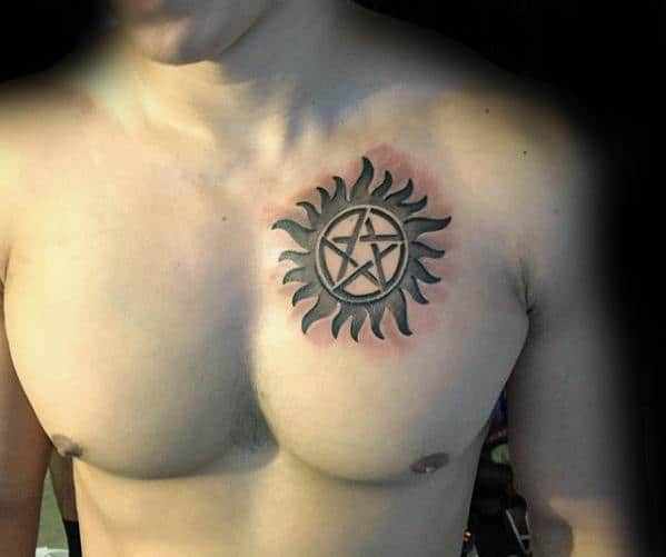 Symbol From Supernatural Guys Anti Possession Chest Tattoo