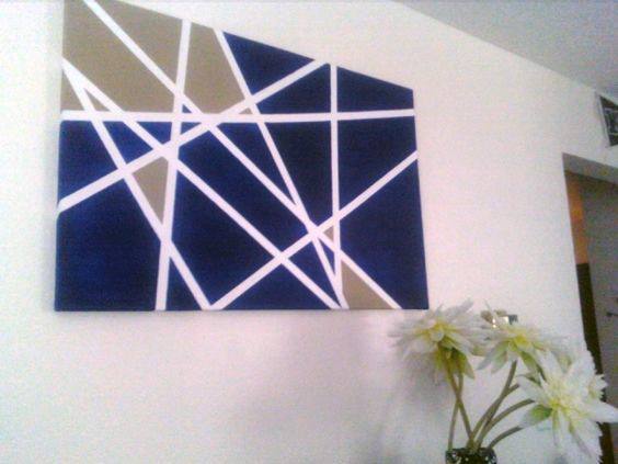 Taped White Tan And Blue Mens Bachelor Pad Wall Art