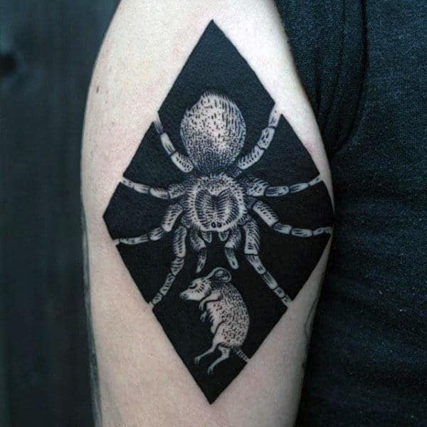 Tarantula Spider With Rat Negative Space Arm Tattoos For Men