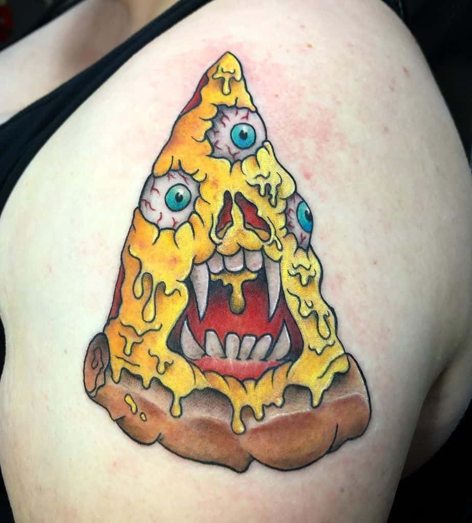 Tasty Pizza Monster Fun Colored Tattoo
