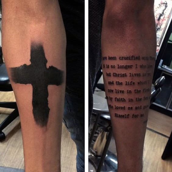 Tattoo Bible Quotes For Guys On Forearms With Watercolor Cross
