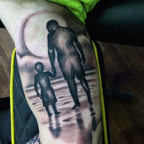 1. Traditional Black and Gray Father Son Tattoos.