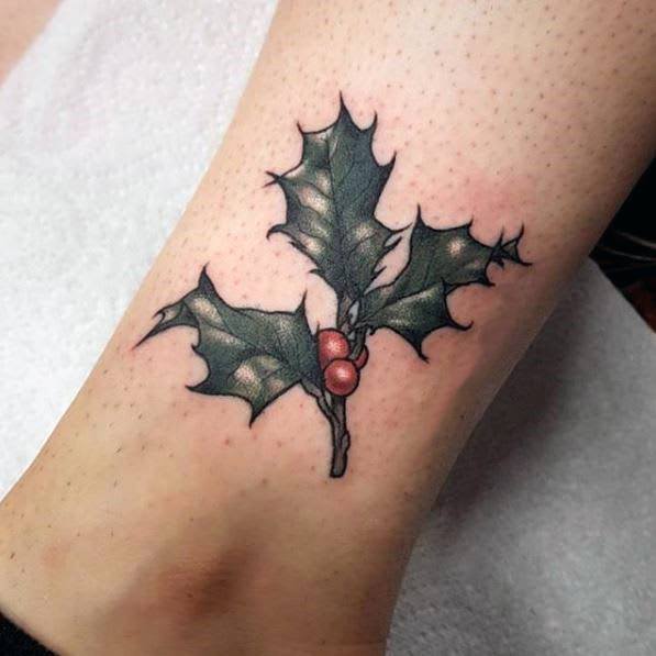 Tattoo Mens Christmas Design Holly Branch
