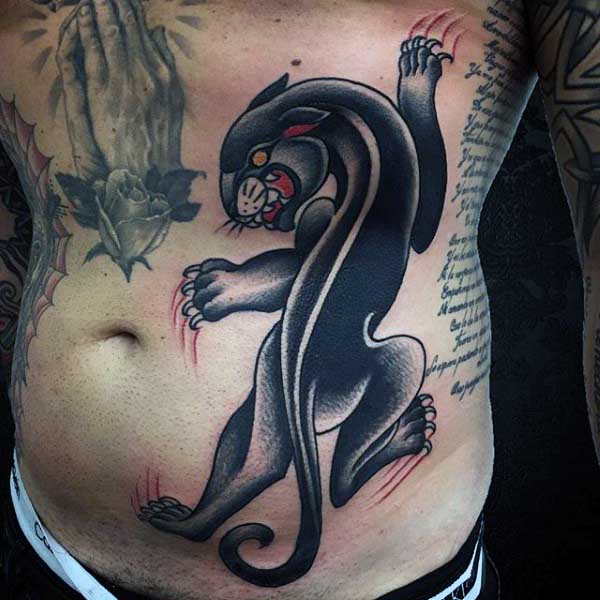Tattoo Of A Panther For Men On Rib Cage Side
