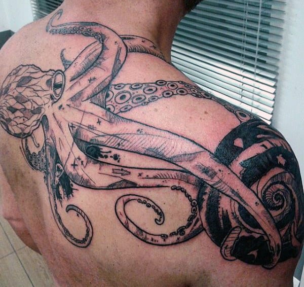 Tattoo Of Octopus On Mans Upper Back