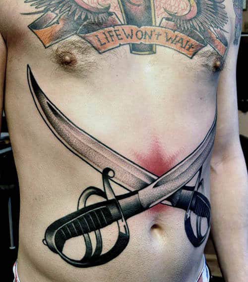 Tattoos Crossing Swords Men On Stomach