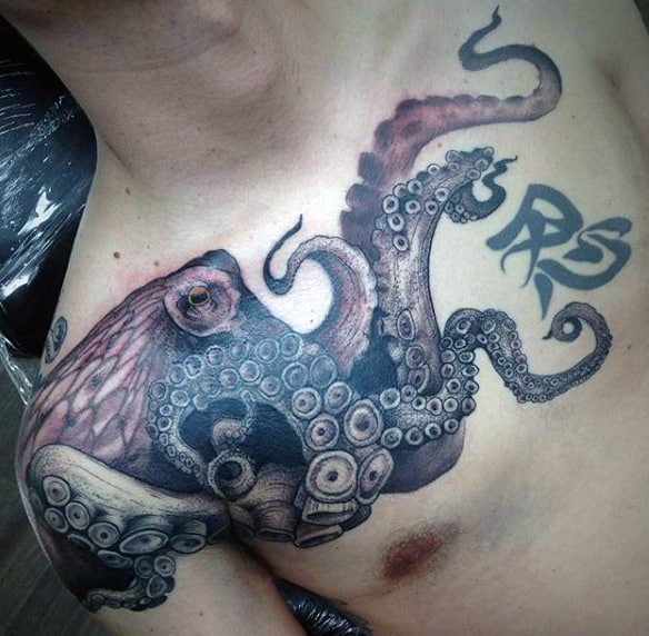 Tattoos Octopus For Men On Upper Chest