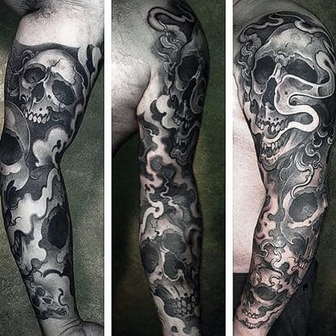 Tattoos Skulls Sleeve For Males With Smoke Design