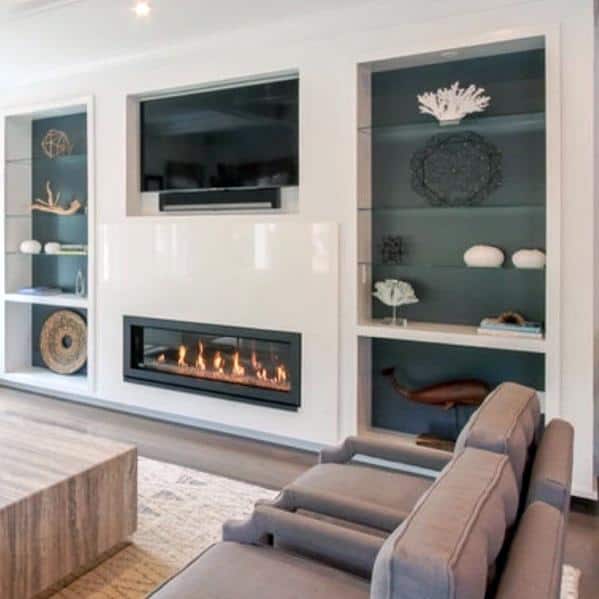 Teal Home Design Ideas Built In Bookcase With Glass Shelves In Family Room