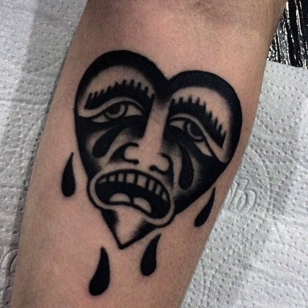 Tearful Heart Mens Traditional Outer Forearm Tattoos