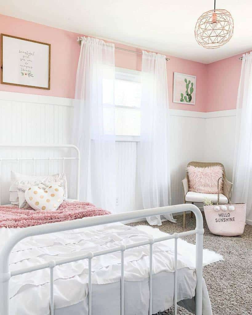 two tone pink and white kid bedroom white bed frame