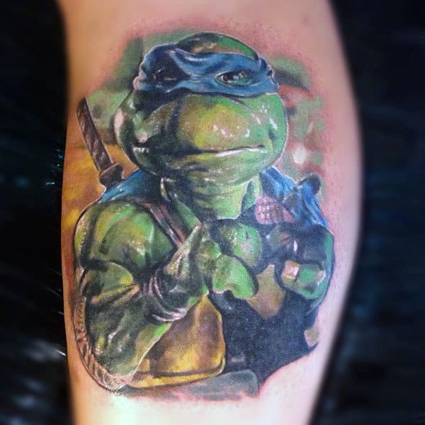 Teenage Mutant Ninja Turtles Leonardo Mens Leg Calf Tattoos