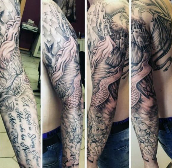 Templar Knight Tattoos Sleeve For Males