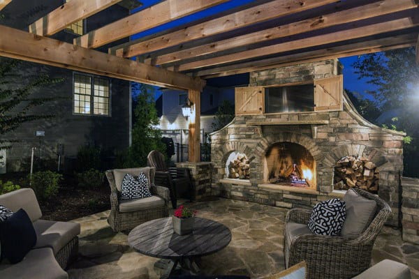 fireplace with firewood shelf 