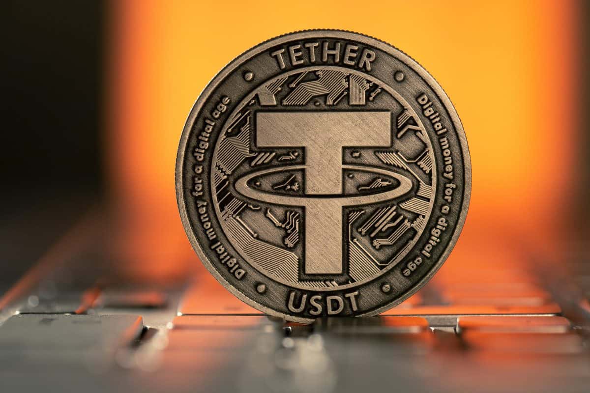 Tether,Usdt,Cryptocurrency,Physical,Coin,Placed,On,Laptop,Keyboard,And
