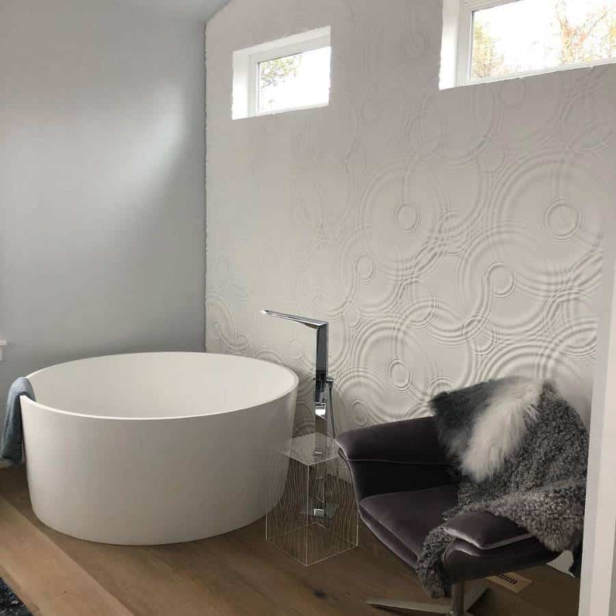 white circular bathtub vinyl seat textured wall