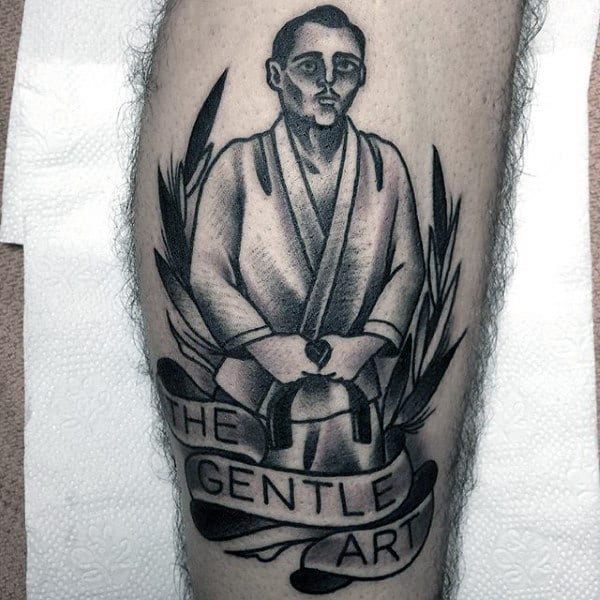 The Gentle Art Mens Jiu Jitsu Traditional Leg Tattoo Designs