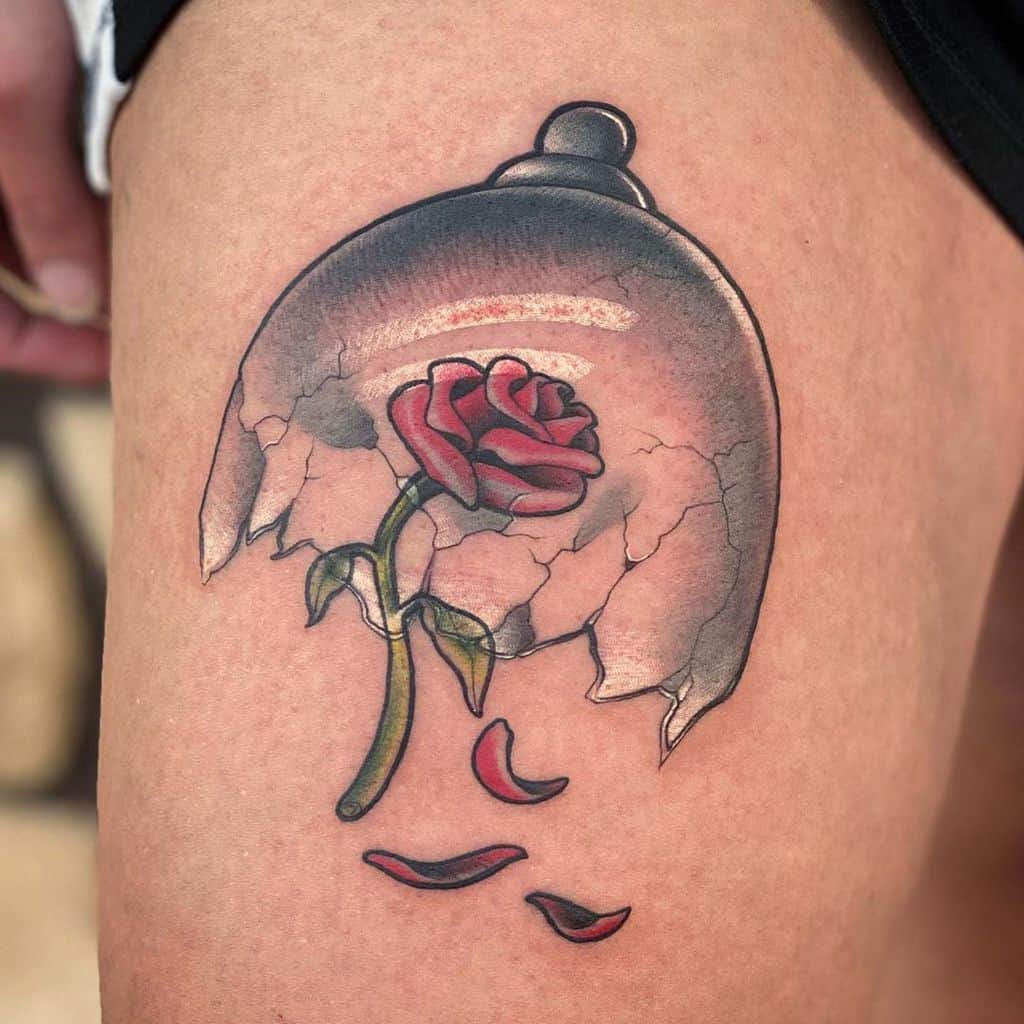 thigh beauty and the beast rose tattoos 909tattooco