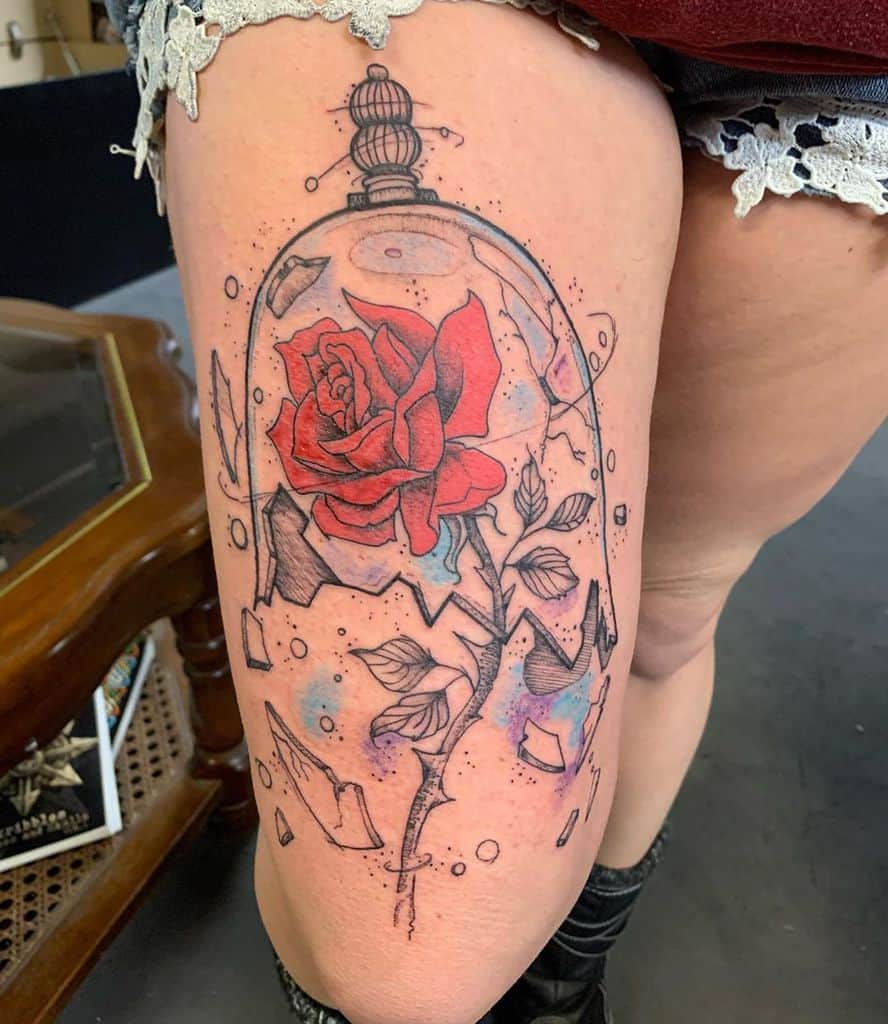 thigh beauty and the beast rose tattoos inkaddictiontherapy