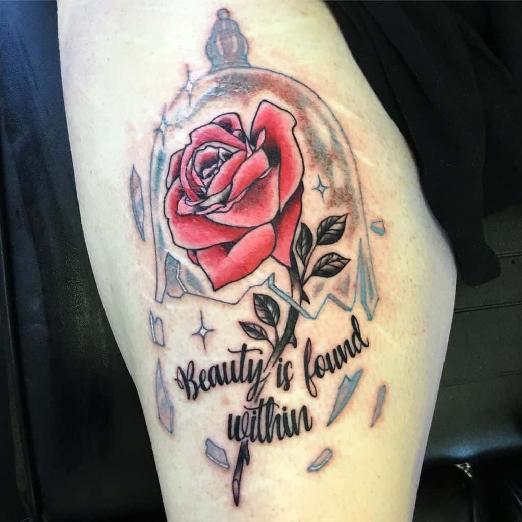 thigh beauty and the beast rose tattoos mattfalconertattoo