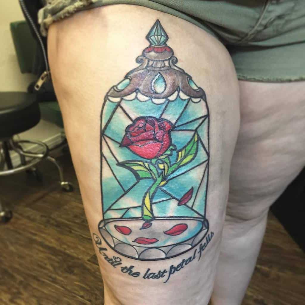 thigh beauty and the beast rose tattoos naomivtattoos